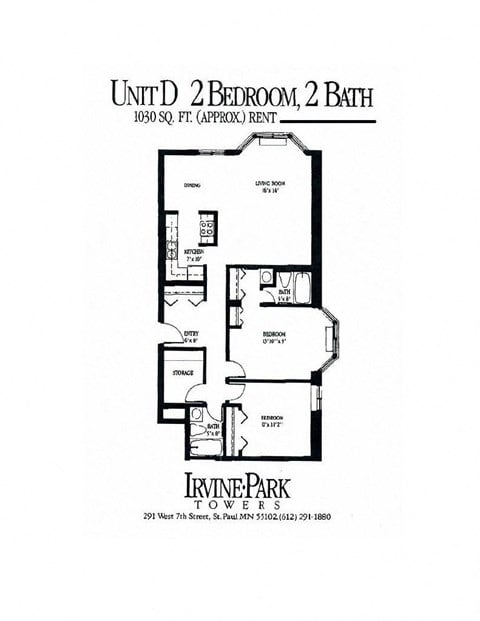 Floor plan for 2 beds, 2 baths, 1006 sqft